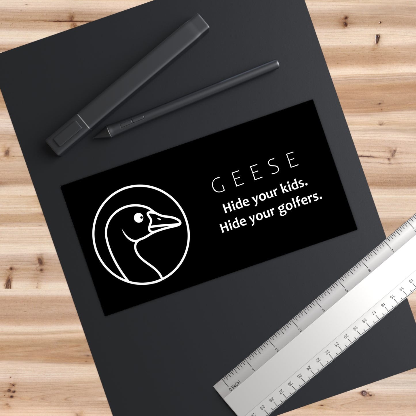 "Hide your kids, hide your golfers" goose sticker